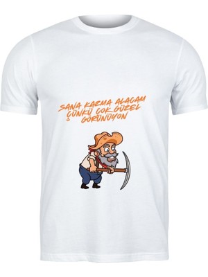 Çılgıntrend Maden Işçisi Karikatür Tişört - "sana Kazma Alacam Çukuru Çok Güzel Görünüyon" Komik Beyaz Tişört