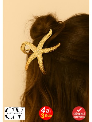Deniz Yıldızı Formlu 11 cm Gold Saç Tokası – Zarif ve Modern Saç Aksesuarı