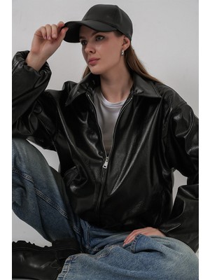Bigdart Kadın Oversize Suni Deri Ceket 1049 - Siyah