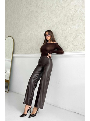 Relax Mode Kadın Kahverengi Deri Pantolon - 3249R