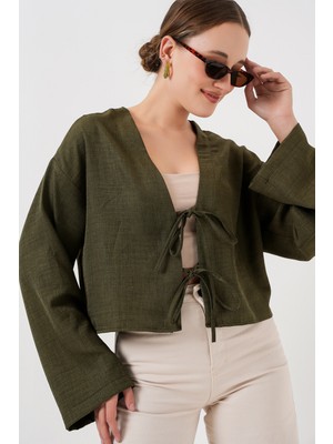Bigdart Önü Bağlamalı Keten Kimono 960 - Haki
