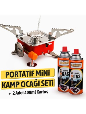 Badem10 Taşınabilir Mini Tek Gözlü Portatif Kendinden Manyetolu Kamp Ocağı + 2 Adet 400ML Kartuş