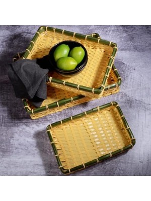Mena Rise Wicker Serisi 3’lü Hasır Örme Dikdörtgen Tepsi Seti