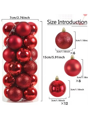 Trade Bazaar 24 Adet 3 cm Kırmızı & Altın Noel Ağacı Süs Topu Seti | Mini Plastik Yılbaşı Dekor Topları