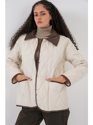 Bigdart Kadın Kapitone Oversize Mont 5226 - Ekru Kahve