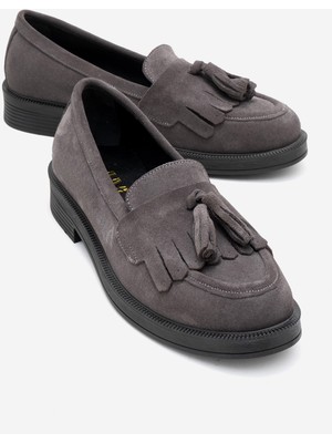 Luvi Milina Füme Süet Püsküllü Hakiki Deri Kadın Loafer Ayakkabı