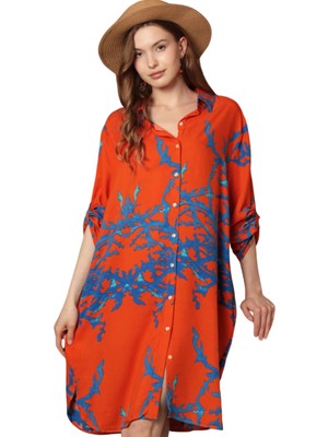 Getittir Desenli Elbise - Turuncu