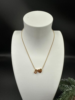 Stainless Steel Altın Renk S Harfi ve Kalp Detaylı Çelik Kolye