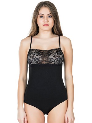 Miravm Beruflic Dantel Yaka Askılı Çıtçıtlı Kadın Body 312