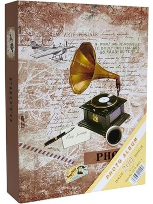 Mena Rise Fotoğraf Albümü 10X15CM 200 Fotoğraf Kapasiteli Renkli Gramofon Desenli Anı Albümü