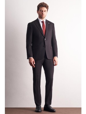 İmza Siyah Kırlangıç Yaka Kendinden Desenli Esnek Bel Slim Fit 6 Drop Takım Elbise 1001255167