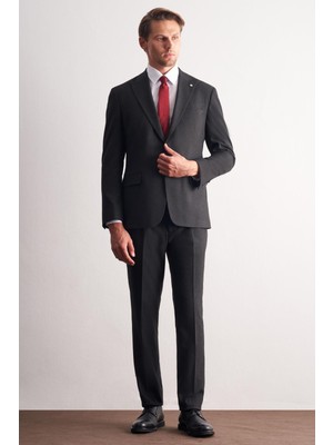 İmza Siyah Kırlangıç Yaka Çizgili Desen Kruvaze Esnek 6 Drop Slim Fit Classic Takım Elbise 1001255165