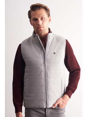 İmza Gri Dik Yaka Fermuarlı Casual Slim Fit Kapitone Yelek 1009255103
