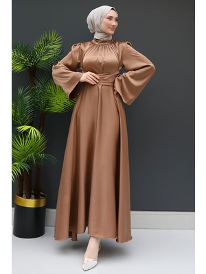 Giza Store Nazlı Tesettür Elbise Sütlükahve