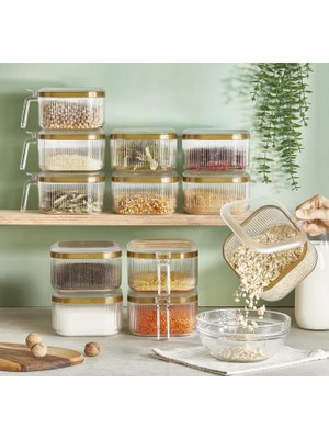 Mena Rise Şeritli, Saplı Akrilik Kuru Gıda Saklama Kabı 1100ML (1 Adet) (Asorti)