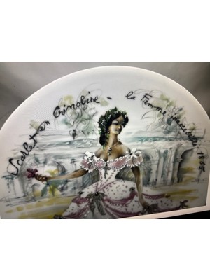 TT Fransız Limoges Kadın Temalı Porselen Duvar Tabağı 21,5 cm Çapında