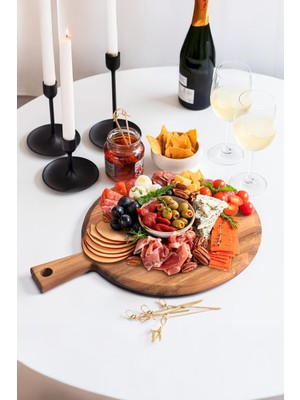 Mena Rise Akasya Saplı Yuvarlak Sunum ve Kesme Tahtası - Akasya Peynir Sunum Tahtası 40 * 31 * 1.5cm