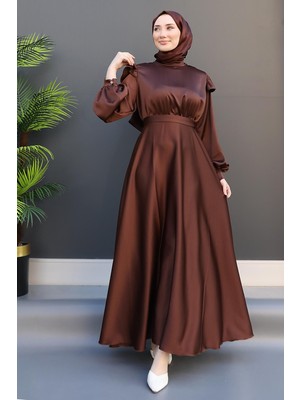 Giza Store Omuz Detay Elbise Kahverengi