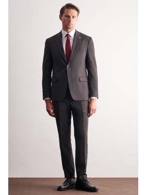 İmza Koyu Antrasit Kırlangıç Yaka Çizgili Desen Kruvaze Esnek 6 Drop Slim Fit Classic Takım Elbise 1001255165