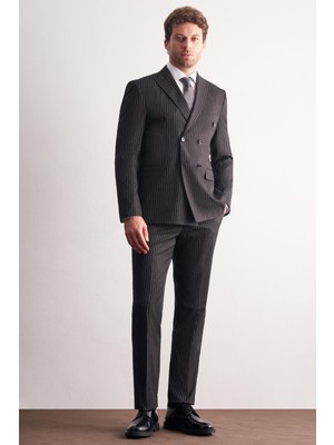 İmza Siyah Kılıç Yaka Tam Astar 6 Drop Slim Fit Esnek Kruvaze  Takım Elbise 1001255153