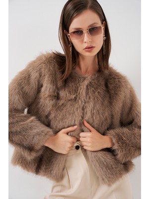 Bigdart Kadın Peluş Kürk Mont 5225 - Bisküvi