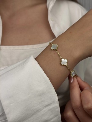 Güzide Kuyumcu 14 Ayar Altın Beyaz Yonca Bileklik 1047