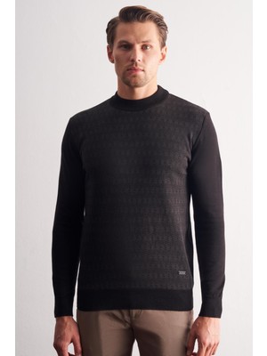 İmza Siyah Yarım Balıkçı Yaka Uzun Kol Cepsiz Comfort Fit Pamuklu Triko Kazak 1012255219