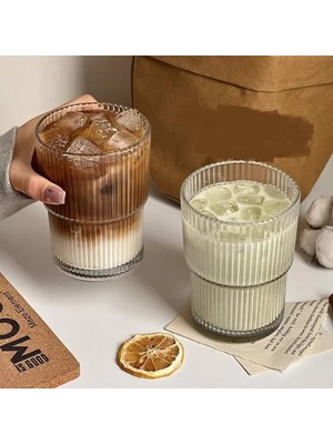 Mena Rise Adet 280 ml Origami Dayanıklı Çizgili Desenli Cam Kahve Çay Sunum Bardağı