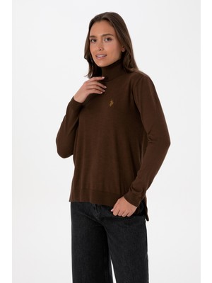 U.S. Polo Assn. Kadın Kahverengi Boğazlı Basic Kazak 50313621-VR029