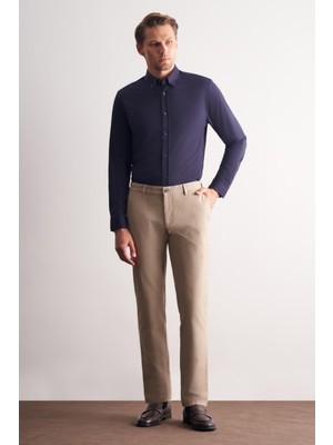 İmza Bej Armürlü Yan Cep Düz Paça Casual Comfort Fit Pamuklu Chino Pantolon 1003255109