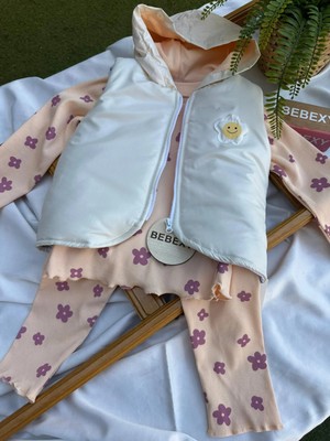 bebexy Papatya  Baskılı Yelekli Takım 3'lü Krem