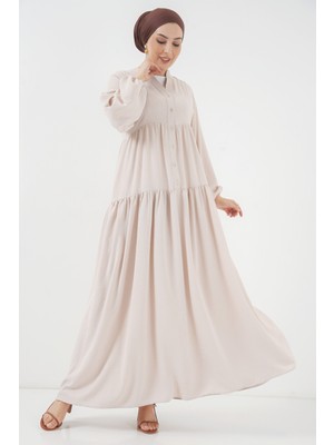 Bigdart 2527 Kadın Uzun Tesettür Elbise - Krem