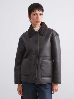 Lc Waikiki Yeni Sezon Pelüş Gömlek Yaka Kadın Deri Görünümlü Mont