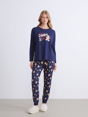 Lc Waikiki Yeni Sezon Kurabiye Adam Baskılı Kadın Pijama Takımı