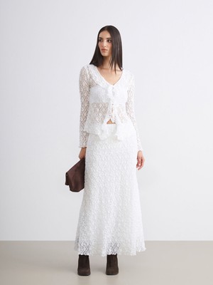 Lc Waikiki Yeni Sezon Bağlamalı Yaka Ajurlu Dantelli Kadın Hırka