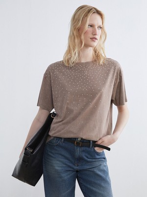 Lc Waikiki Yeni Sezon Bisiklet Yaka Taşlı Kadın Tişört