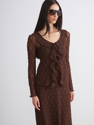 Lc Waikiki Yeni Sezon Bağlamalı Yaka Ajurlu Dantelli Kadın Hırka