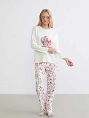 Lc Waikiki Yeni Sezon Bisiklet Yaka Baskılı Kadın Pijama Takımı