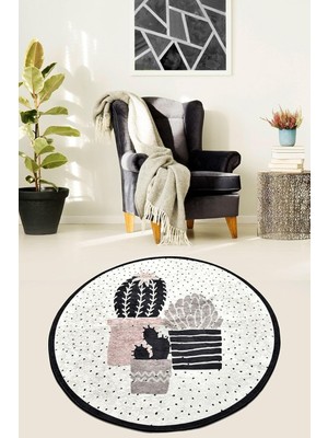 Mena Rise Cactus Djt Kaymaz Taban Dekoratif Halı, 100 x 100