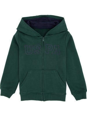 U.S. Polo Assn. Erkek Çocuk Koyu Yeşil Fermuarlı Kapüşonlu Sweatshirt 50313844-VR079