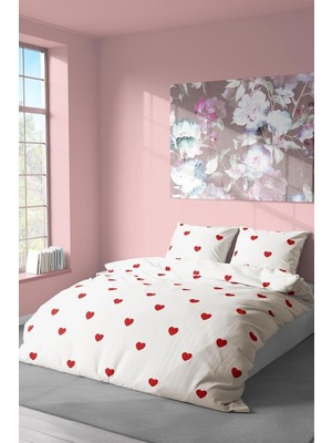 Mena Rise Tekstil Pamuklu Çift Kişilik Nevresim Seti | Nevresim ve Yastık Kılıfı | Çarşafsız Kalp Desenli Renkli