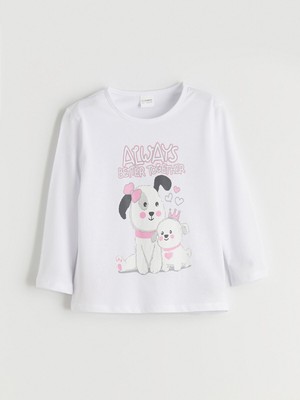 Lc Waikiki Yeni Sezon Bisiklet Yaka Baskılı Kız Çocuk Pijama Üst
