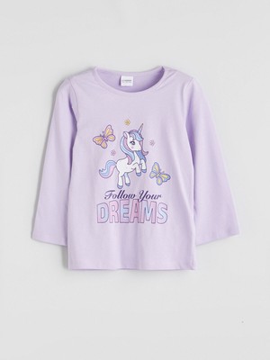 Lc Waikiki Yeni Sezon Bisiklet Yaka Baskılı Kız Çocuk Pijama Üstü