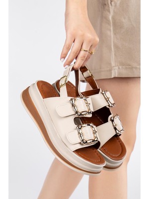 Bukond Günlük Kadın Sandalet Çift Tokalı Yumuşak Rahat Ortopedik