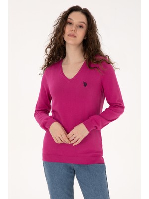 U.S. Polo Assn. Kadın Pembe V Yaka Basic Kazak 50313590-VR252