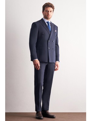 İmza Koyu Lacivert Kılıç Yaka Tam Astar 6 Drop Slim Fit Takım Elbise 1001255158