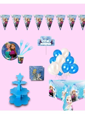 Evabrite Frozen Karlar Ülkesi Elsa 8 Kişilik Doğum Günü Parti Seti -Karlar Ülkesi Elsa Konsepti Kek Standı