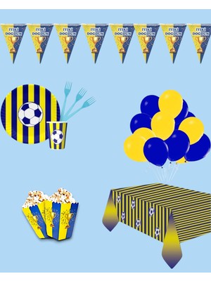 Evabrite Sarı Lacivert Taraftar 16 Kişilik Doğum Günü Parti Seti -Sarı Lacivert Taraftar Konsepti Kek Standı