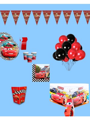 Evabrite Cars Temalı Doğum Günü Parti Seti - Erkek Çocuklara Özel Süsleme Malzemeleri 32 Kişilik