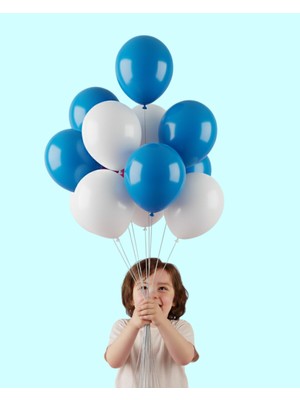 Evabrite 12INC Büyük Boy Beyaz Mavi Renk Balon Yüksek Kalite 50 Adet - Doğum Günü Parti Süsü